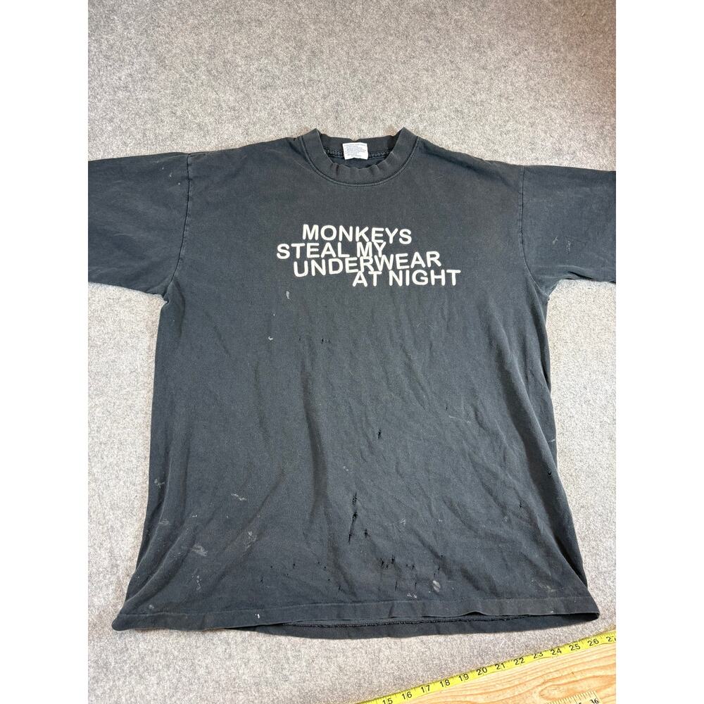 Vintage 90s Monkeys Steal My Underwear At Night Graphic T Shirt Mens XL Black